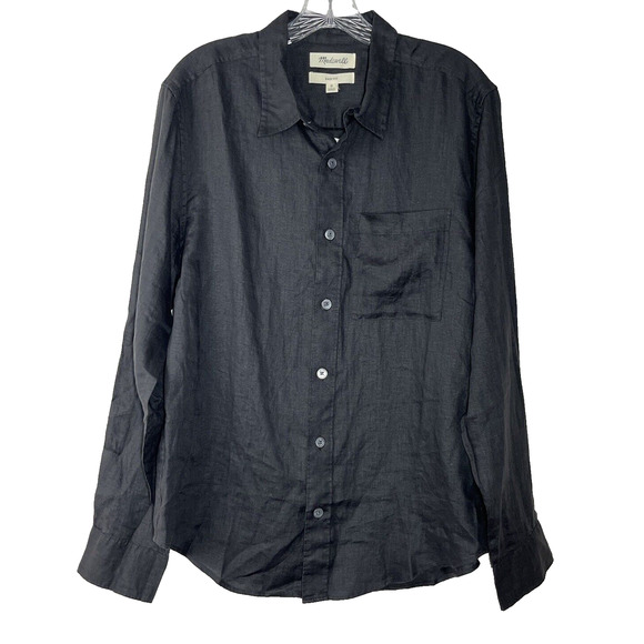 Madewell Other - Madewell Linen Easy Long Sleeve Shirt Mens Small Button Up Black Coal NL077